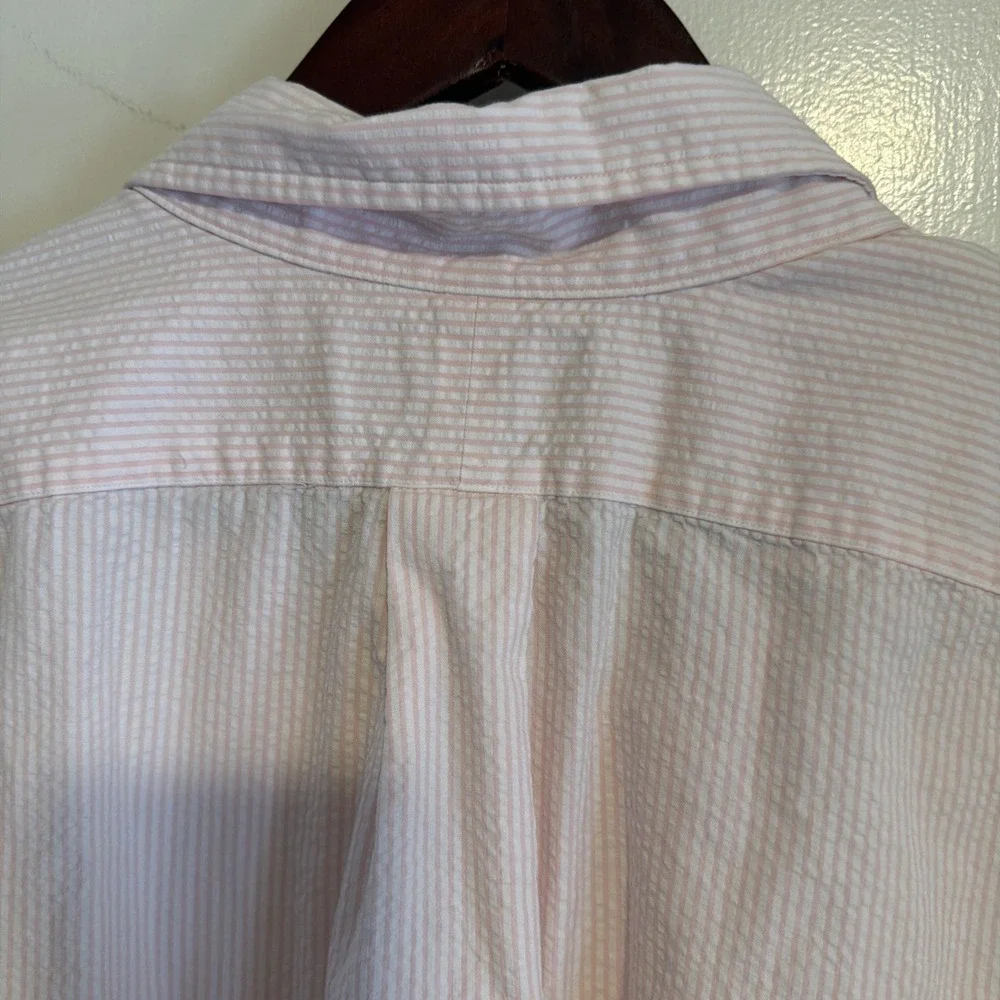Ralph Lauren Mens XL Shirt Seersucker Striped Short Sleeve Button Down Pink